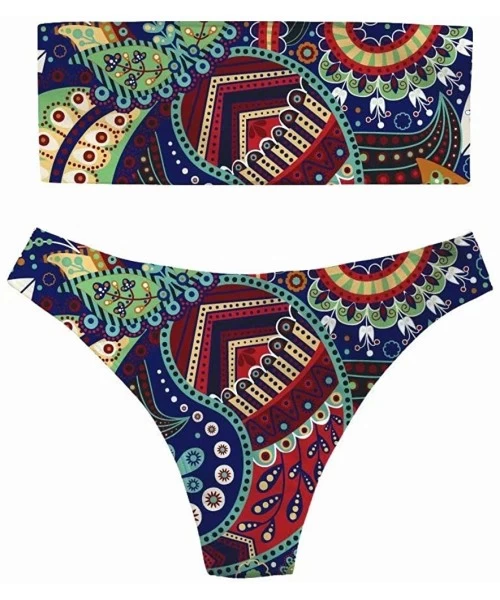 Sets Line Print Bohemia Women 2 Pieces Bikini Strapless High Cut Swimsuits - Re-1 - CQ18OMTCC3Y