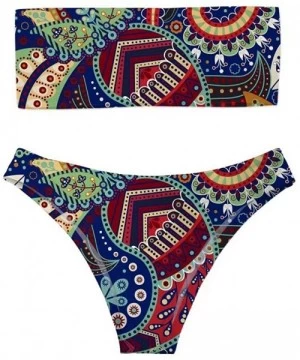 Sets Line Print Bohemia Women 2 Pieces Bikini Strapless High Cut Swimsuits - Re-1 - CQ18OMTCC3Y