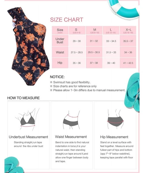 One-Pieces Women One Piece Swimsuit Ruffle Printed Monokini Tummy Control Bathing Suit - Black Flower - CJ18T72I6A9