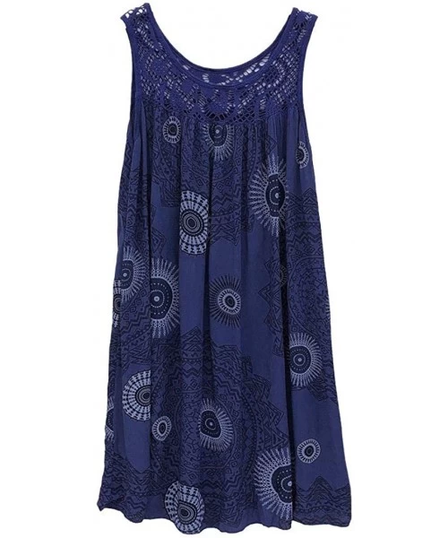 Rash Guards Women's Fashion Lace Stitching Print Sleeveless Dress - A-blue - CS18U024E9H