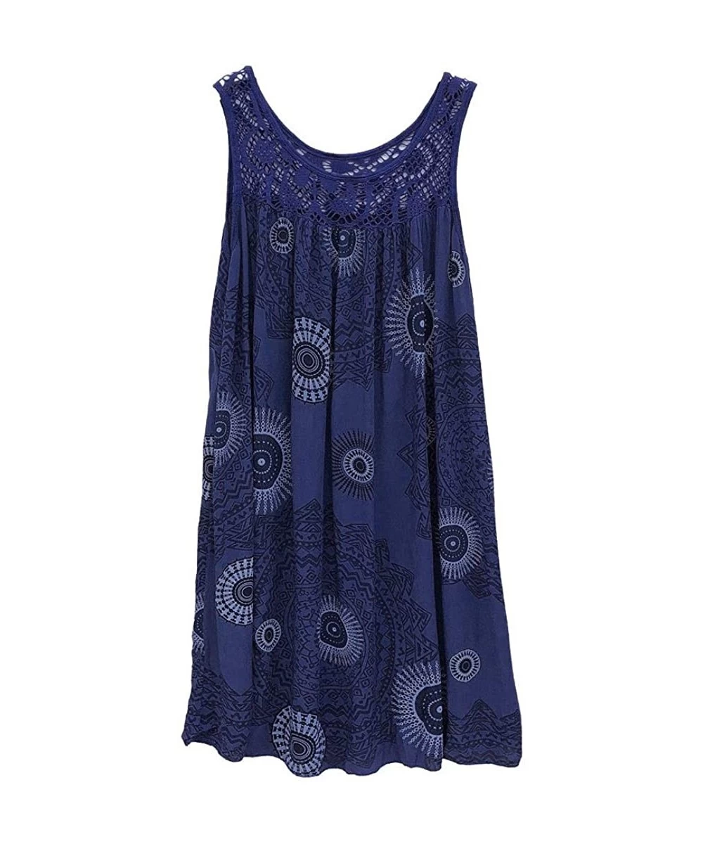 Rash Guards Women's Fashion Lace Stitching Print Sleeveless Dress - A-blue - CS18U024E9H