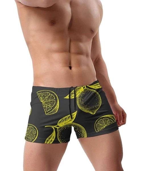 Briefs Men's Swimwear Swim Trunks Lioness Cat Boxer Brief Quick Dry Swimsuits Board Shorts - Lemons - C519DY0QT7C