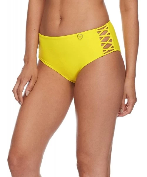 Sets Women's Smoothies Retro Solid High Rise Strappy Bikini Bottom Swimsuit - Citrus - C318HWD8YCK