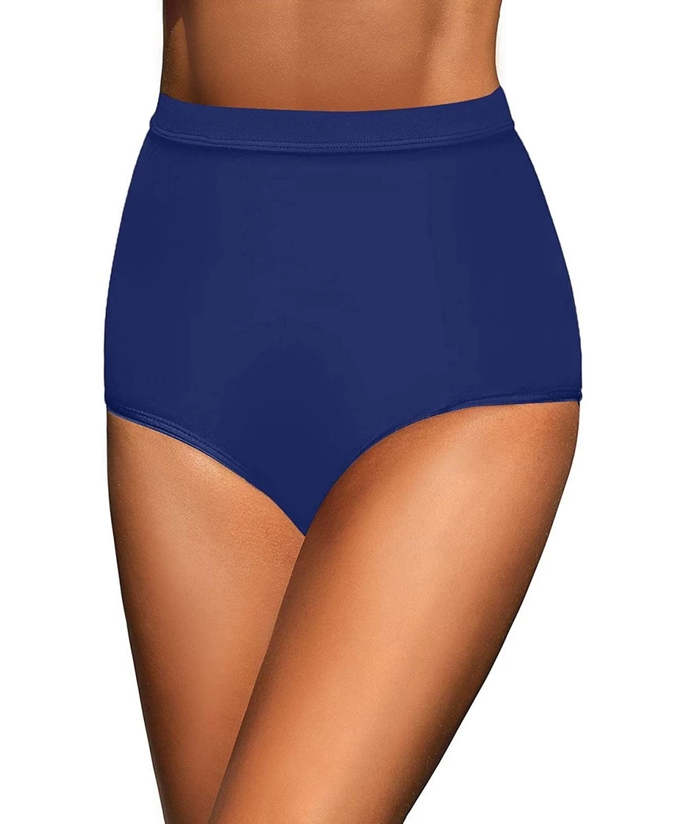 Bottoms Women High Waisted Bikini Bottoms Ruched Swim Brief Short Tankinis - Navy Blue-h - CW193MXH9ZZ