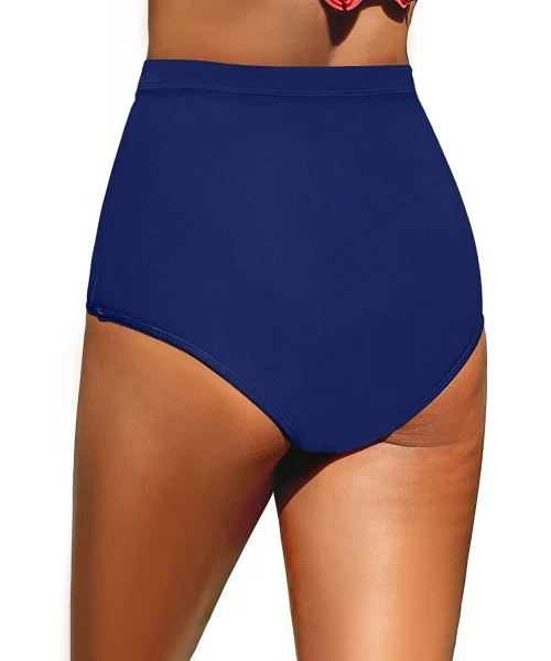 Bottoms Women High Waisted Bikini Bottoms Ruched Swim Brief Short Tankinis - Navy Blue-h - CW193MXH9ZZ