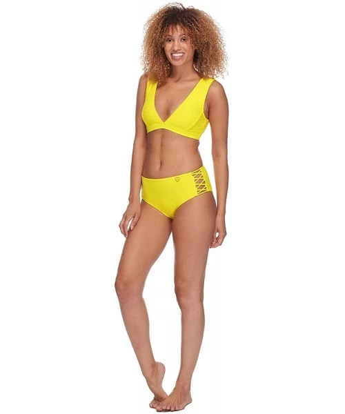 Sets Women's Smoothies Retro Solid High Rise Strappy Bikini Bottom Swimsuit - Citrus - C318HWD8YCK