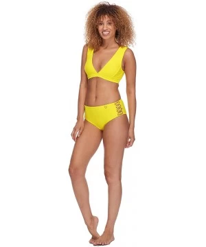 Sets Women's Smoothies Retro Solid High Rise Strappy Bikini Bottom Swimsuit - Citrus - C318HWD8YCK