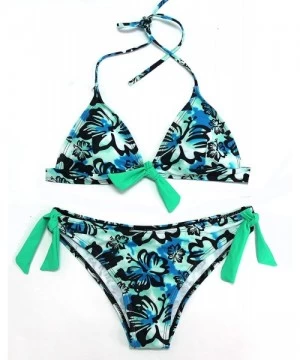 Sets Women's Sexy Triangle Halter Bikini Set Push Up Two Piecee Swimsuits Padded Tie Knot Swimwear Bathing Suits Blue Floral ...