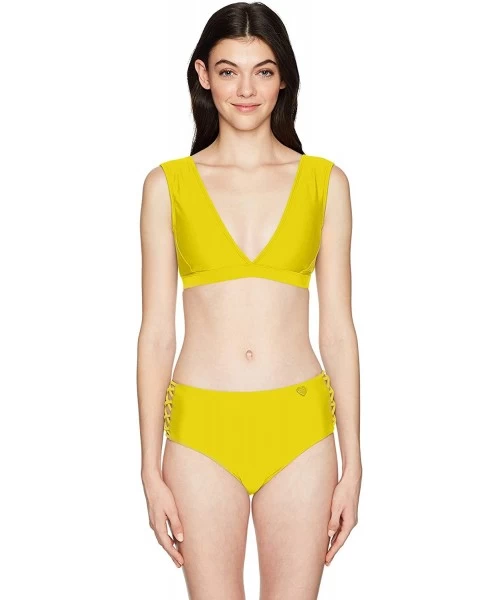 Sets Women's Smoothies Retro Solid High Rise Strappy Bikini Bottom Swimsuit - Citrus - C318HWD8YCK