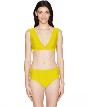 Sets Women's Smoothies Retro Solid High Rise Strappy Bikini Bottom Swimsuit - Citrus - C318HWD8YCK