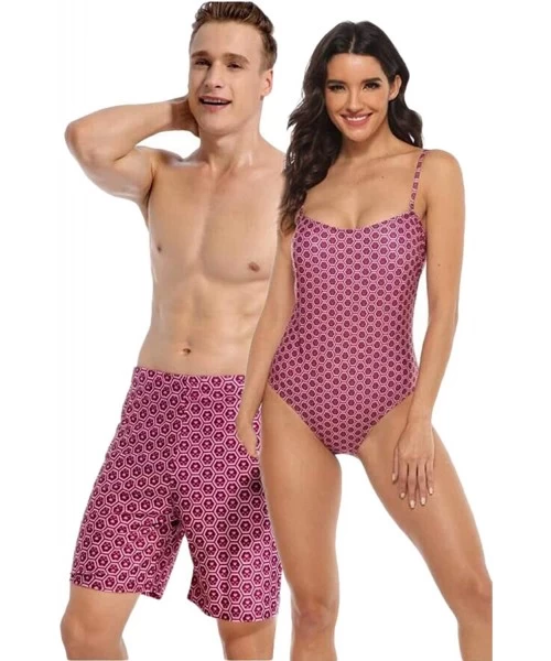 One-Pieces Couple Swimsuits Matching Polka Dot Swim Trunk 2 Pack - Purple - CV197KSM0CH