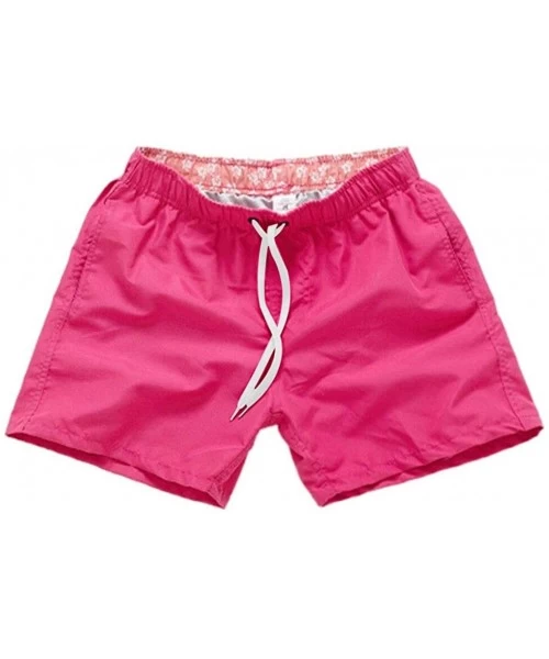 Board Shorts Men's Pure Color Swim Trunks Boy Surf Board Shorts Funny Bathing Suits - Hot Pink - C5196M9S2S2