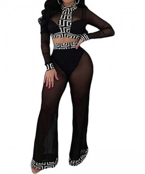 Racing Women See Through Sheer Mesh Bandage Two Piece Bikini Cover Up Hoodie Crop Tops and Legging Pants - Black-1 - CC18H93TEYK