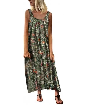 One-Pieces Long Dress For Women- Print Maxi Dress Boho Straps Dress Dress - Z4-army Green - CB198GSUM9C