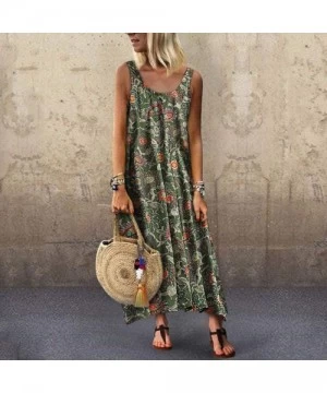 One-Pieces Long Dress For Women- Print Maxi Dress Boho Straps Dress Dress - Z4-army Green - CB198GSUM9C