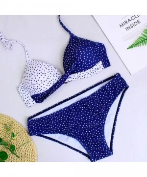 Sets Womens Bikinis Set Sexy Solid Swimwear Bottoms Padded Halter Bandage Bikini Two Piece Swimsuits - A-blue - C319D5A54HQ