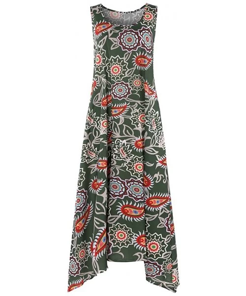 One-Pieces Long Dress For Women- Print Maxi Dress Boho Straps Dress Dress - Z4-army Green - CB198GSUM9C