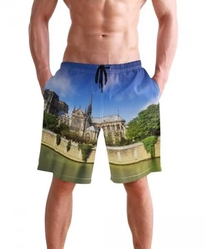 Board Shorts Mens Swim Trunks-Stone Demon Face of Notre Dame Paris Beach Board Shorts with Pockets Casual Athletic Short - Pi...