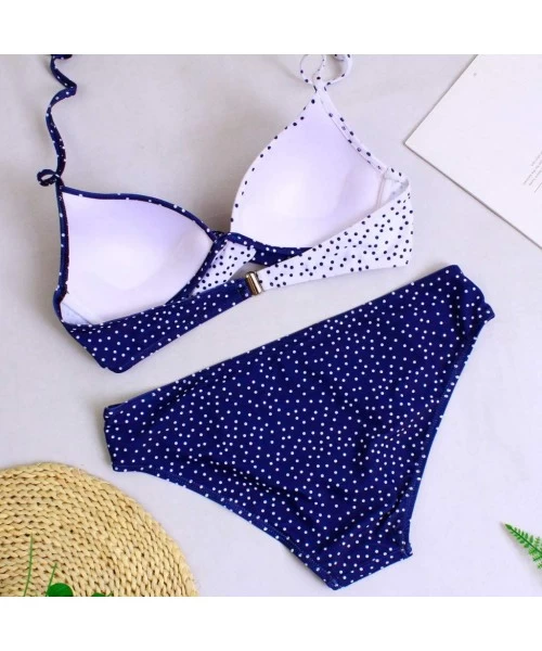 Sets Womens Bikinis Set Sexy Solid Swimwear Bottoms Padded Halter Bandage Bikini Two Piece Swimsuits - A-blue - C319D5A54HQ