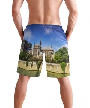 Board Shorts Mens Swim Trunks-Stone Demon Face of Notre Dame Paris Beach Board Shorts with Pockets Casual Athletic Short - Pi...