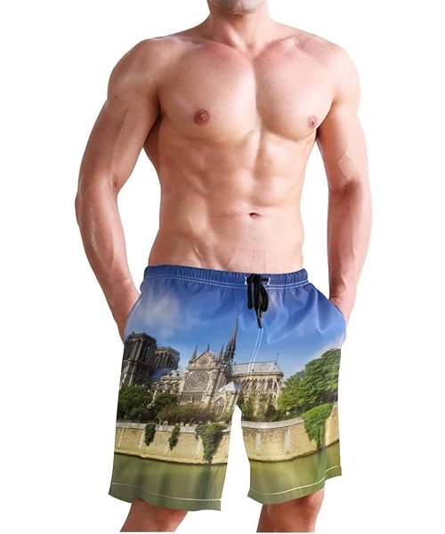 Board Shorts Mens Swim Trunks-Stone Demon Face of Notre Dame Paris Beach Board Shorts with Pockets Casual Athletic Short - Pi...