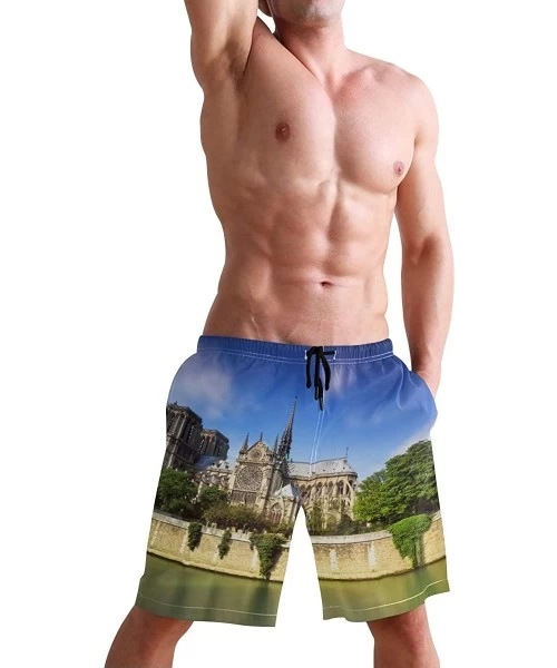 Board Shorts Mens Swim Trunks-Stone Demon Face of Notre Dame Paris Beach Board Shorts with Pockets Casual Athletic Short - Pi...