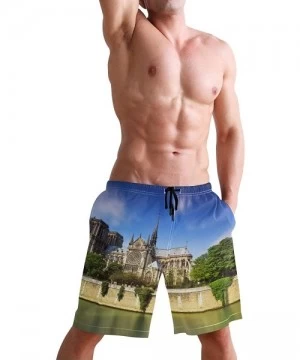 Board Shorts Mens Swim Trunks-Stone Demon Face of Notre Dame Paris Beach Board Shorts with Pockets Casual Athletic Short - Pi...