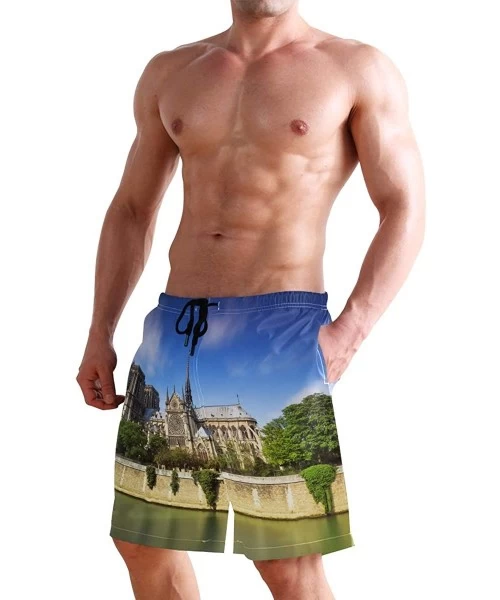 Board Shorts Mens Swim Trunks-Stone Demon Face of Notre Dame Paris Beach Board Shorts with Pockets Casual Athletic Short - Pi...