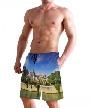 Board Shorts Mens Swim Trunks-Stone Demon Face of Notre Dame Paris Beach Board Shorts with Pockets Casual Athletic Short - Pi...