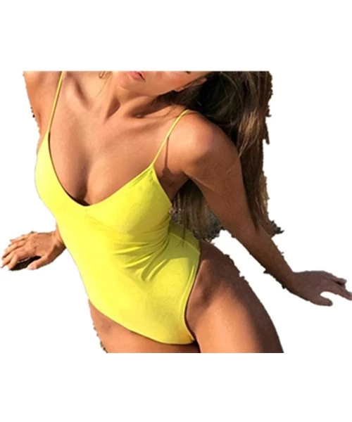 One-Pieces Women's One Piece Swimsuit Triangle Sexy Bikini Set Swimwear Crisscross Back Bathing Suit Swim Suit - Yellow - C01...