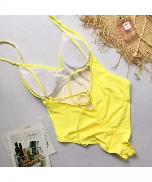 One-Pieces Women's One Piece Swimsuit Triangle Sexy Bikini Set Swimwear Crisscross Back Bathing Suit Swim Suit - Yellow - C01...