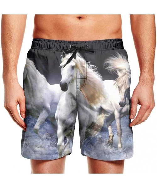 Board Shorts Mens Swim Trunks Rose Unicorn Love Heart Summer Cool Quick Dry Board Shorts with Mesh Lining - Run Horse - CE18O...