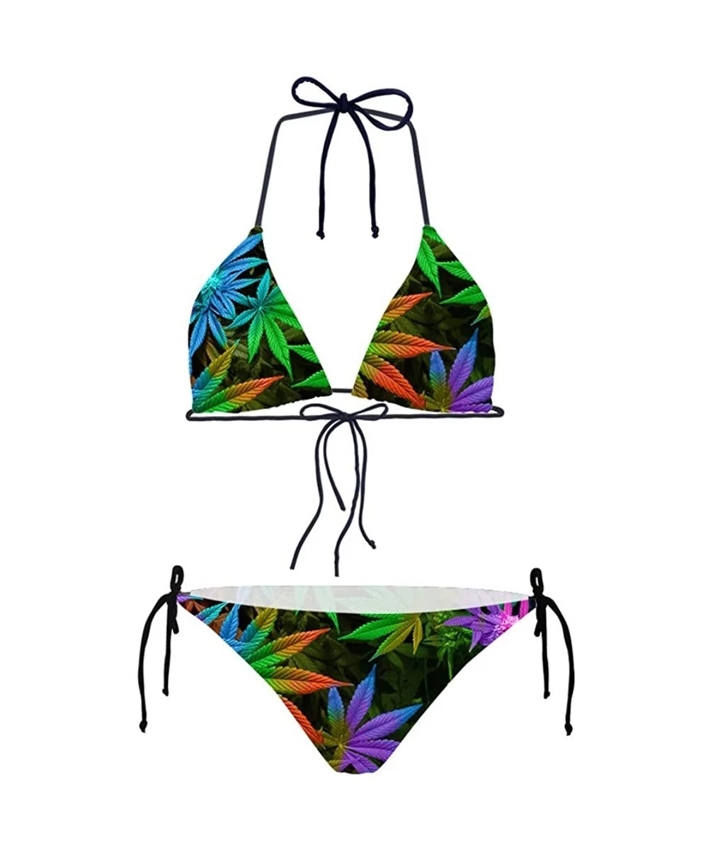 Sets Womens Thong Bikini Set String Swimsuit 2 Piece Triangle Bathing Suits - Cannabis Leaf-3 - CW18O3WEQ7M