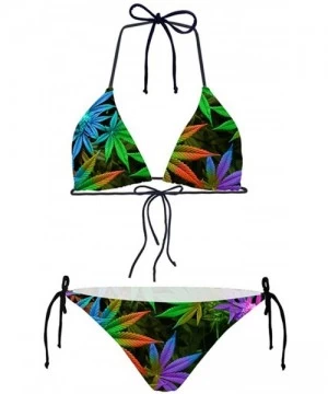 Sets Womens Thong Bikini Set String Swimsuit 2 Piece Triangle Bathing Suits - Cannabis Leaf-3 - CW18O3WEQ7M