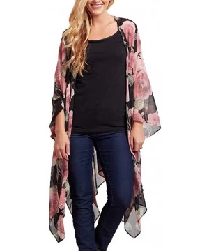 Cover-Ups Womens Summer Chiffon Shawl Floral Print Kimono Cardigan Top Cover Up Blouse Beachwear - A Pink - CV18QXEY56O