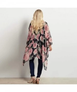 Cover-Ups Womens Summer Chiffon Shawl Floral Print Kimono Cardigan Top Cover Up Blouse Beachwear - A Pink - CV18QXEY56O