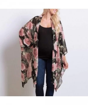 Cover-Ups Womens Summer Chiffon Shawl Floral Print Kimono Cardigan Top Cover Up Blouse Beachwear - A Pink - CV18QXEY56O