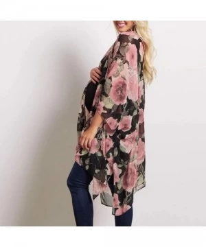 Cover-Ups Womens Summer Chiffon Shawl Floral Print Kimono Cardigan Top Cover Up Blouse Beachwear - A Pink - CV18QXEY56O