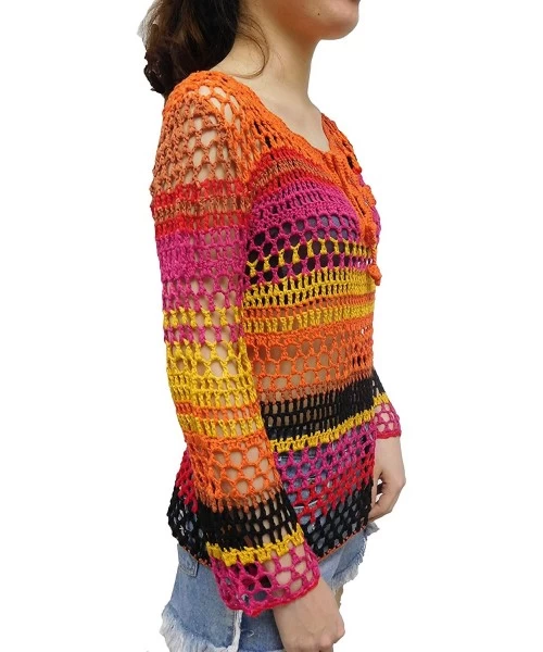 Cover-Ups Women's Hand Crochet Top Beach Bikini Cover Ups Crew Neck - Multi Color 4 - CK18ST9X6HA