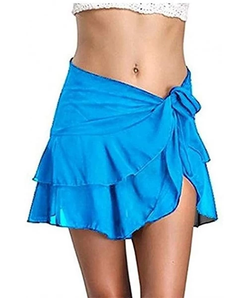 Cover-Ups Women Chiffon Beach Cover up Sarong Multi Swimwear Ruffle Skirt Pareo Canga Swimsuit Wrap - Sky Blue - CU18GLHWARK