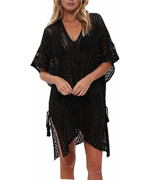 Cover-Ups Bathing Suit Cover Up Bikini Swimsuit Crochet Beachwear Swimwear Dress - Black - C818EAS0UTY