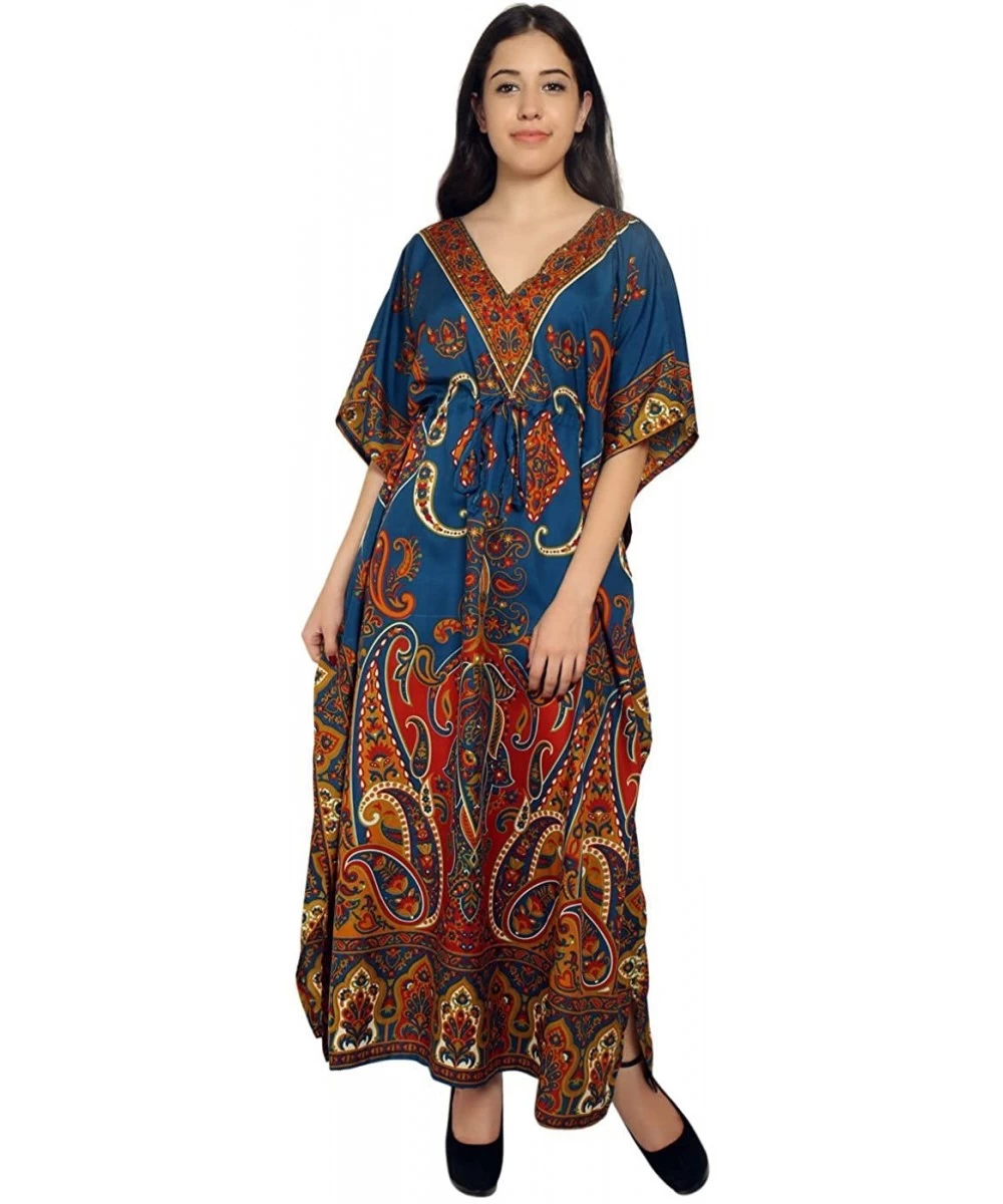 Cover-Ups Paisley Print Long Kaftan Maxi Dress Womans Summer Holiday Beach Kaftan - Blue - CY18CHU2MD3