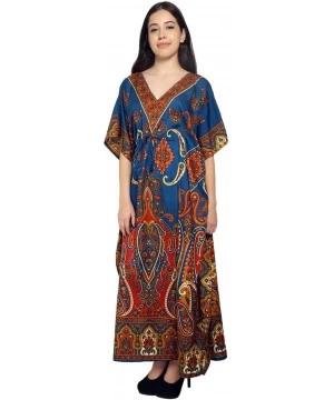 Cover-Ups Paisley Print Long Kaftan Maxi Dress Womans Summer Holiday Beach Kaftan - Blue - CY18CHU2MD3