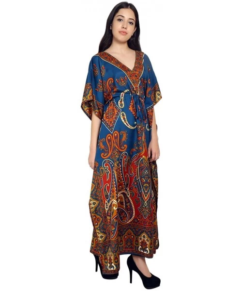 Cover-Ups Paisley Print Long Kaftan Maxi Dress Womans Summer Holiday Beach Kaftan - Blue - CY18CHU2MD3