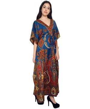 Cover-Ups Paisley Print Long Kaftan Maxi Dress Womans Summer Holiday Beach Kaftan - Blue - CY18CHU2MD3