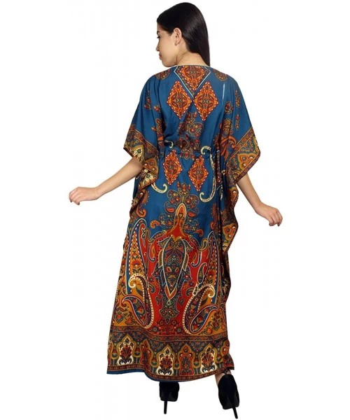 Cover-Ups Paisley Print Long Kaftan Maxi Dress Womans Summer Holiday Beach Kaftan - Blue - CY18CHU2MD3