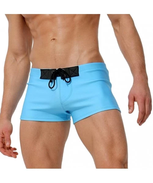 Briefs Men's Quick Dry Square Leg Swimsuit Casual Swimming Short Bathing Suit Beach Briefs - Blue - CS18NKGLCHG