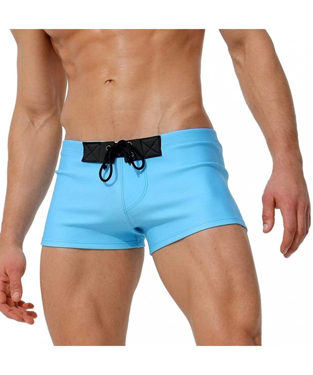 Briefs Men's Quick Dry Square Leg Swimsuit Casual Swimming Short Bathing Suit Beach Briefs - Blue - CS18NKGLCHG