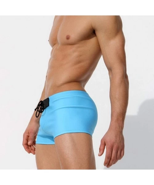 Briefs Men's Quick Dry Square Leg Swimsuit Casual Swimming Short Bathing Suit Beach Briefs - Blue - CS18NKGLCHG