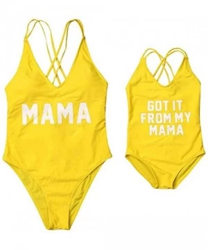 One-Pieces Mommy and Me Swimsuits Family Matching Letter Print One Piece Bikini Bathing Suit - Yellow - CS18TX3CSR7